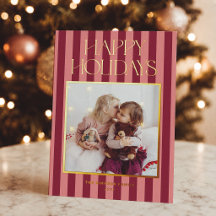 Pink & Burgundy Stripes Modern Christmas Photo