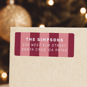 Pink & Burgundy Stripes Modern Return Address