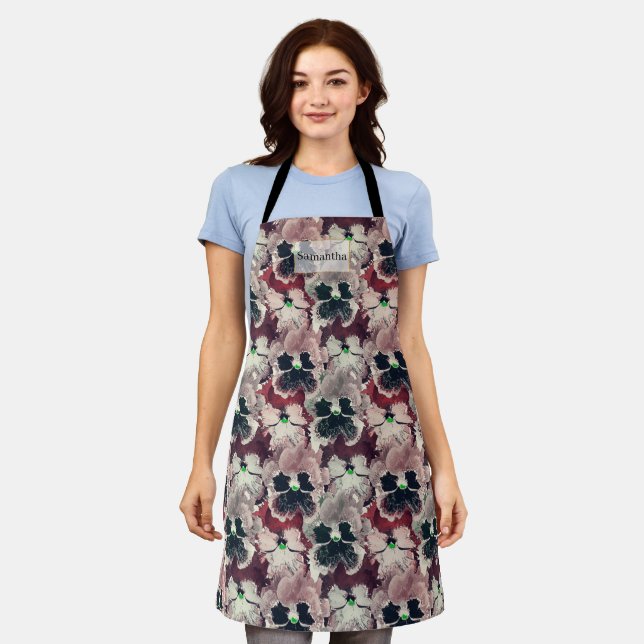 Pink, burgundy watercolor flowers apron (Worn)