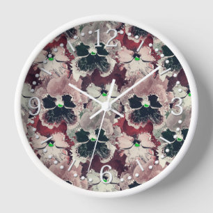 Pink, burgundy watercolor flowers clock