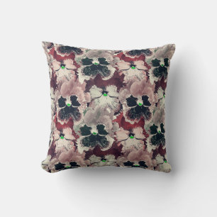 Pink, burgundy watercolor flowers cushion