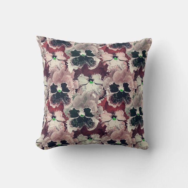 Pink, burgundy watercolor flowers  cushion (Front)