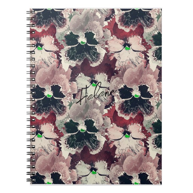 Pink, burgundy watercolor flowers notebook (Front)