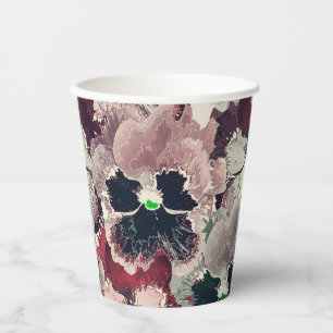 Pink, burgundy watercolor flowers paper cups