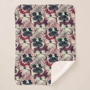 Pink, burgundy watercolor flowers sherpa blanket