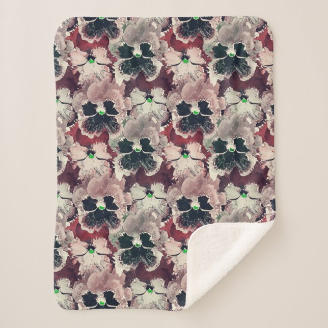 Pink, burgundy watercolor flowers  sherpa blanket (Front)