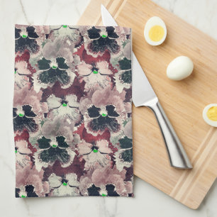 Pink, burgundy watercolor flowers  tea towel