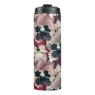 Pink, burgundy watercolor flowers  thermal tumbler