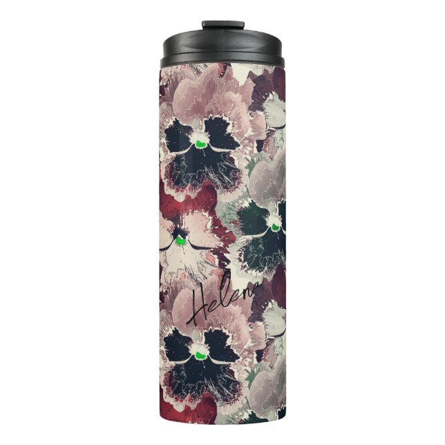 Pink, burgundy watercolor flowers  thermal tumbler (Front)