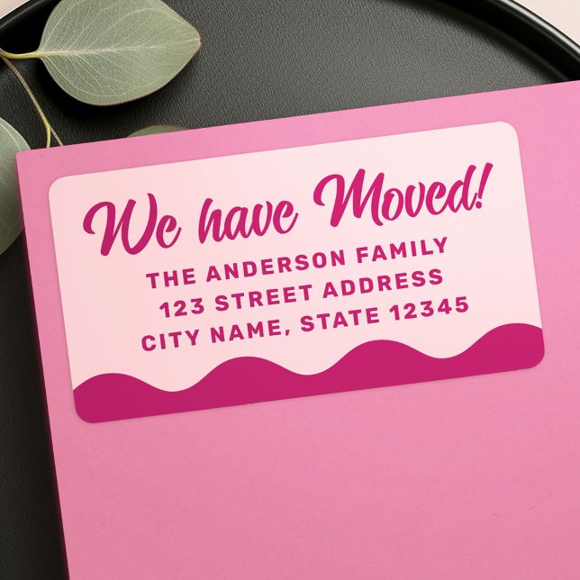 Pink burgundy wavy border moving return address label (Pink burgundy wavy border moving return address label)