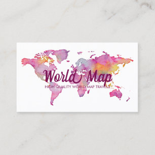 Pink Burgundy World Map Minimal Design Business Card