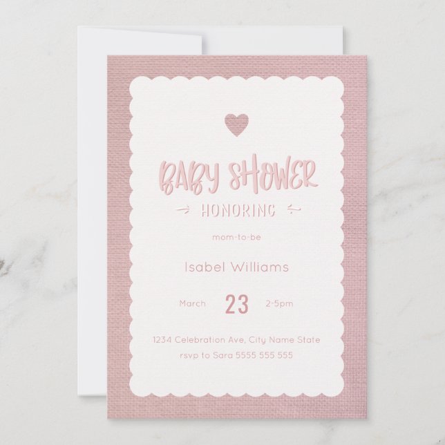 Pink Burlap Baby Shower Invitation - Blank Reverse (Front)