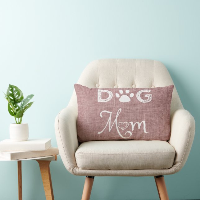 Pink Burlap Dog Mum Lumbar Pillow (Chair)