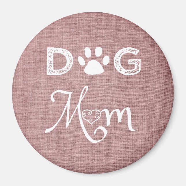 Pink Burlap Dog Mum Magnet (Front)