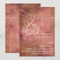 Pink & Burlap Vintage Lights Typography Wedding