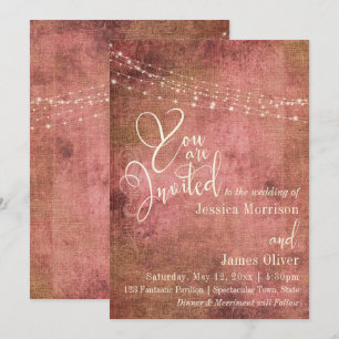 Pink & Burlap Vintage Lights Typography Wedding Invitation
