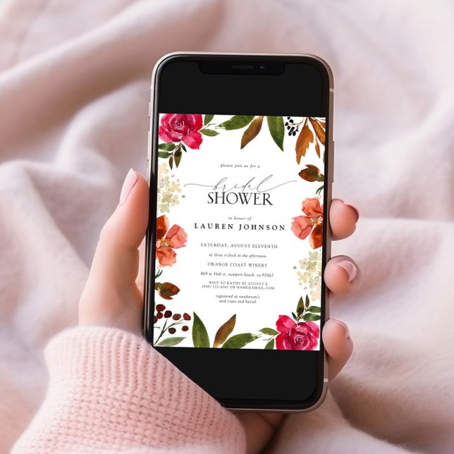 Pink & Burnt Orange Autumn Floral Bridal Shower Invitation (Creator Uploaded)