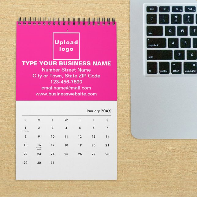 Pink Business Brand on Calendar (Build brand name awareness. Pink business branding on calendar displayed on office desk.)