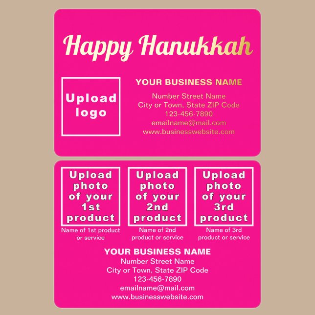 Pink Business Brand on Hanukkah Rectangle (Pink business brand with products or services on Hanukkah rectangle foil holiday card.)