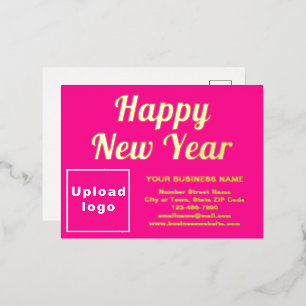 Pink Business Brand on New Year Foil Holiday Postcard