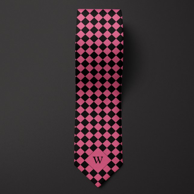Pink Business Chequered Monogram Tie (Creator Uploaded)