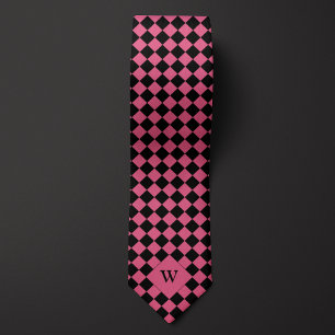 Pink Business Chequered Monogram Tie