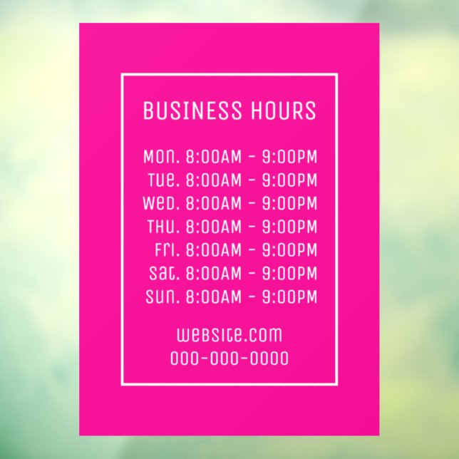 Pink Business Hours Sign (Sheet 3)