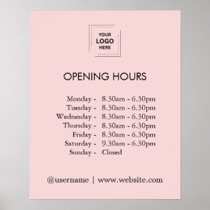 Pink Business Logo Opening Times Hours Poster