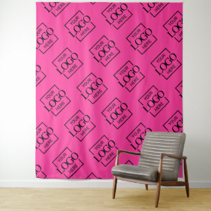 Pink Business Logo Pattern Trade Show Backdrop Tapestry