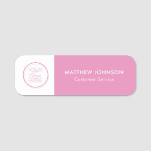 Pink Business Name Tags with Logo & Job Title