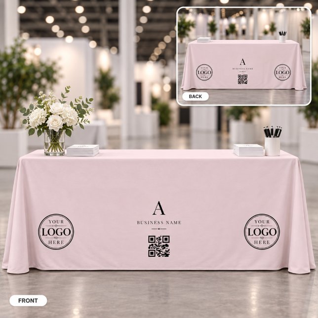 Pink Business QR Code Logo Table Banner Tablecloth (Creator Uploaded)