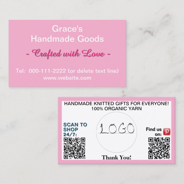 Pink Business QR Codes Logo 3.5 x 2.0 Business Card (Front/Back)