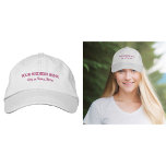 Pink Business Text Embroidered on Cap<br><div class="desc">Cap that you can customise by typing your business name, city or town and state. The text will be embroidered on the cap. Thread colour is pink. You can include it in your promotional products, giveaway items or gifts to your customers or clients, a marketing strategy to advertise your business...</div>