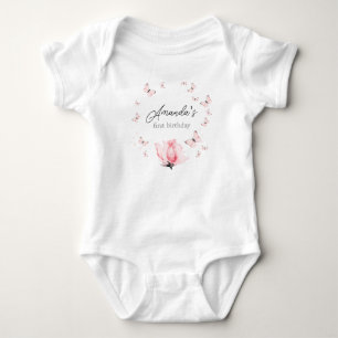 Pink Butterflies 1st Birthday baby suit Bodysuit