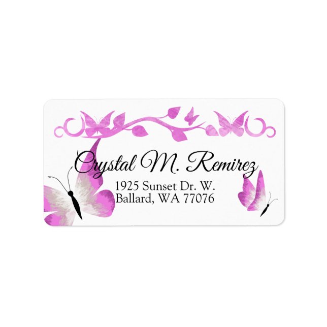 Pink Butterflies Address Labels (Front)