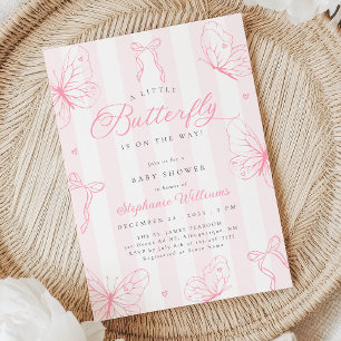 Pink Butterflies and Bows Baby Shower Invitation
