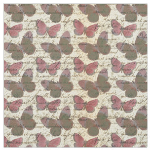 Pink Butterflies and Cursive on Ivory Fabric