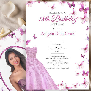 Pink Butterflies And Dress 18th Birthday Debut Invitation