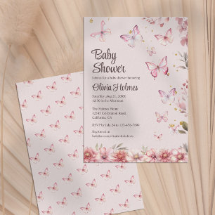 Pink Butterflies and Flower Garden Baby Shower Invitation