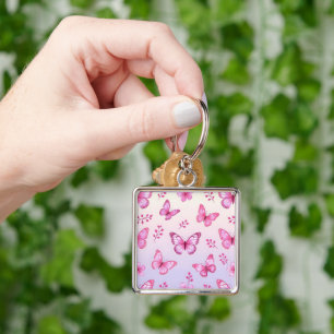 Pink butterflies and flowers pattern key ring