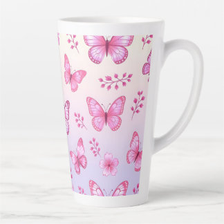 Pink butterflies and flowers pattern latte mug