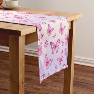 Pink butterflies and flowers pattern short table runner