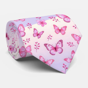 Pink butterflies and flowers pattern tie