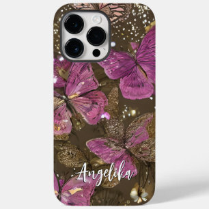 Pink Butterflies and Flowers Personalised Name Case-Mate iPhone 14 Pro Max Case