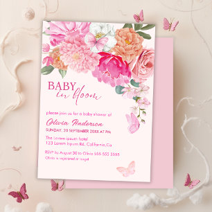 Pink Butterflies Baby in Bloom floral Baby Shower Invitation
