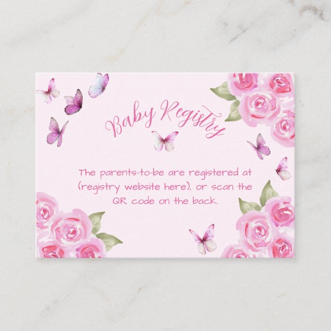 Pink Butterflies Baby Registry Enclosure Card (Front)
