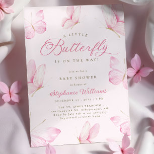 Pink Butterflies Baby Shower Invitation