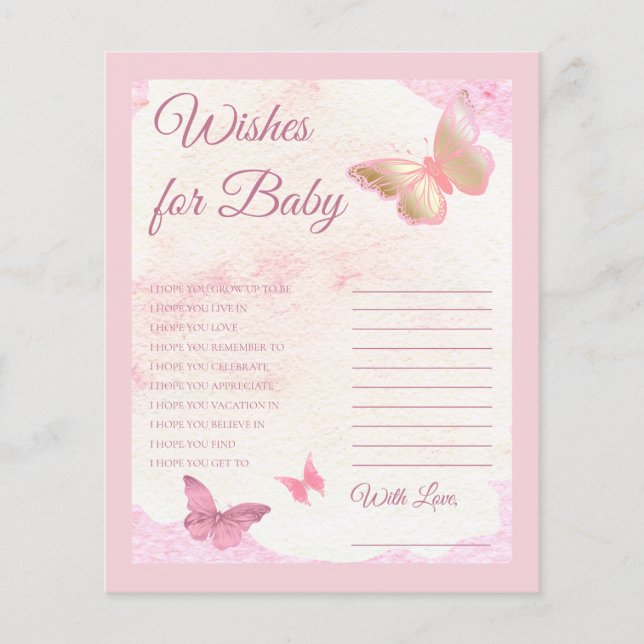 Pink Butterflies Baby Shower Wishes for Baby (Front)