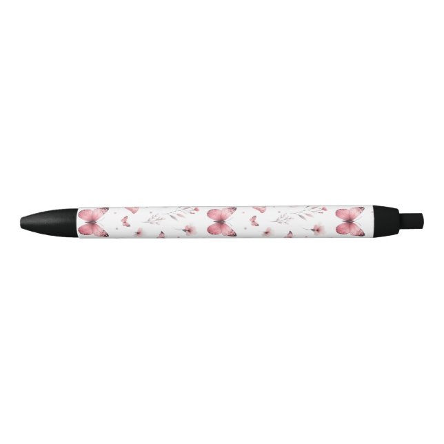 Pink Butterflies  Black Ink Pen (Front)