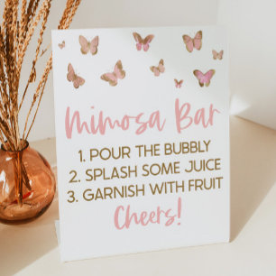 Pink Butterflies Brunch Mimosa Bar Pedestal Sign